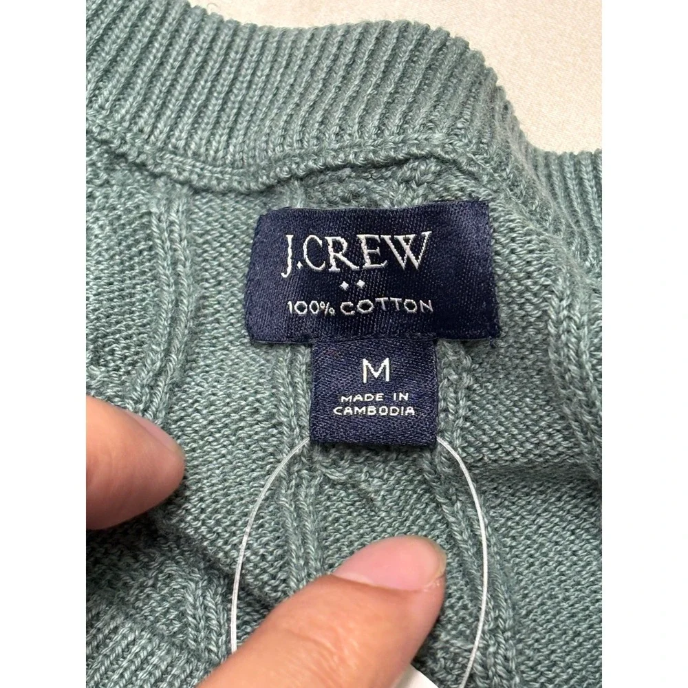 NWT J.Crew Mens Cable Knit Cotton Sweater Sage Green Teal BV493 Size M